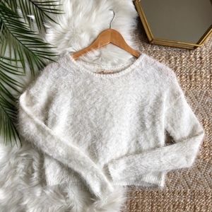 Hollister Ivory Cropped Eyelash Fuzzy Sweater